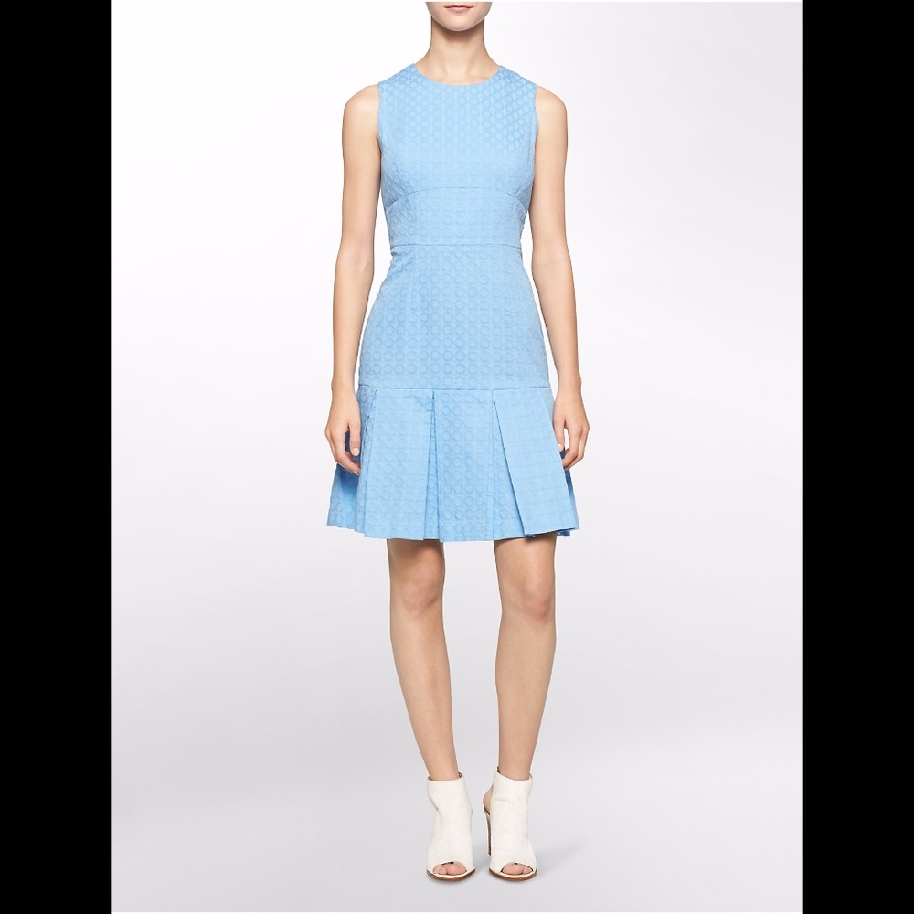 Calvin Klein Tennis Prep Dress 8 Pleated Blue Circles A-Line Box Pleat Textured